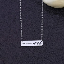 bobauna Mamasaurus and Babysaurus Dinosaur Bar Necklace Sweet Family Jewelry Gift for Mother New Mom (Mama and 3 Babies)
