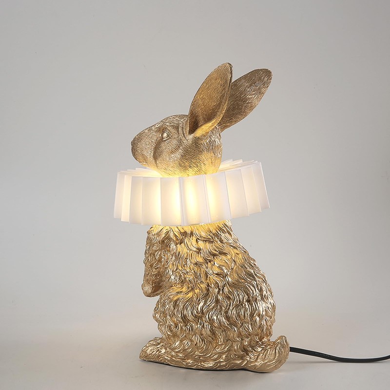 LAZHUG Scarf Rabbit Table Lamp,Resin Crafted Gold Bunny Lamp Featuring