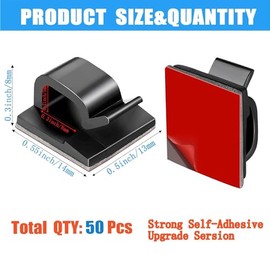 50 Piezas Clips Organizador de Cables Autoadhesivo, Negro, 14 x 13 x 8 mm