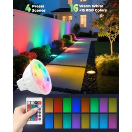Makergroup Upgraded RGB MR16 LED Bulb Color Changing, Landscape Bulbs GU5.3 Base, Warm White+15 Colors Choices and 4-Level Brightness Remote Control for 12V Low Voltage Lighting 3-Pack