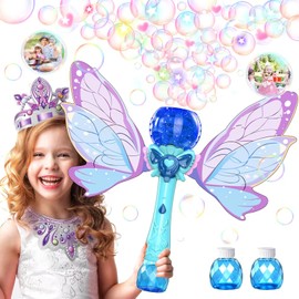 Bombble Butterfly Bubble Wand for Kids Automatic Bubble Machine with Light/Solution/10000+ Bubbles/Removable Wings Summer Bubble Maker Toys for Girls Birthday Gift Parties Outdoor Wedding