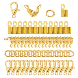 PATIKIL Jewelry Making Accessories Set, 500 Pcs Gold Lobster Clasp, Bead Tips, Knot Covers, Open Jump Ring, Fold Over Cord End Caps
