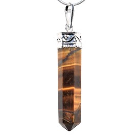 Zenergy Gems Charged Natural Himalyan Golden Tiger Eye Faceted Point Pendant + 20" Silver-plated Snake Chain & Selenite Heart Charging Crystal