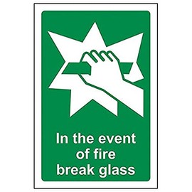 V Safety 23016AG-G'In The Event Of Fire Break Glass' Sign, 100 mm x 150 mm (Pack of 3)