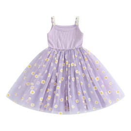 KMBANGI Toddler Baby Infant Girls Summer Dress Daisy Print Sleeveless Suspender Tulle A-Line Princess Tutu Dress Birthday (Purple, 12-18 Months)