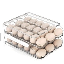 Large Capacity Egg Holder for Refrigerator, Egg Fresh Storage Box for Fridge, Clear Plastic Organizer Bin (2 Layer)