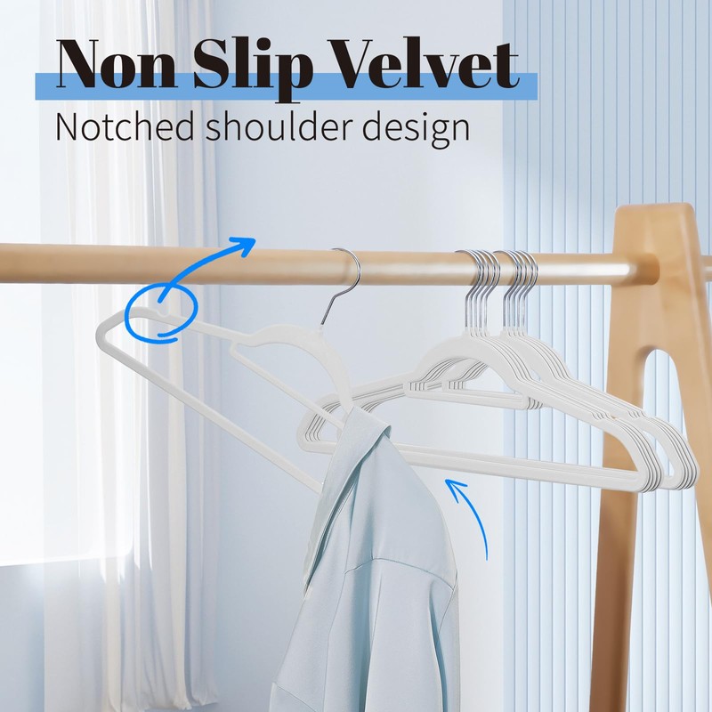 Smartor White Velvet Hangers 60 Pack, Space Saving Clothes Hangers