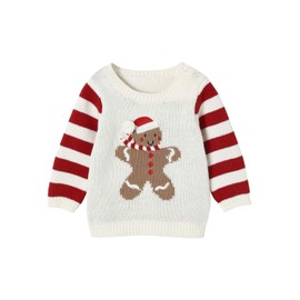 Vertbaudet Baby Unisex Christmas Jumper with Gingerbread Man, wool white