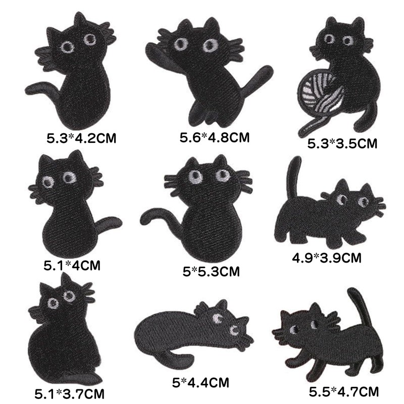 Cat Patches, 9 Pieces, Animal, Cartoon Cute, Embroidered Patches, Applique