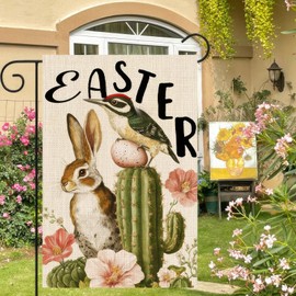 BlissYard Easter Garden Flag 12x18 Inch Double Sided Spring Bunny Garden Flags Bird Cactus Yard Flag for Spring Easter Decor Porch Farmhouse Outdoor Outside Decortion