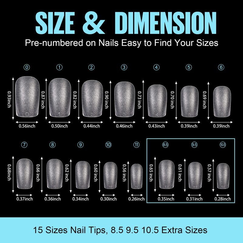 TOMICCA Nail Tips, 360 Pieces, Full Cover Soft Gel Tips,