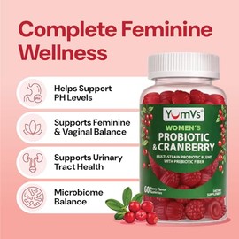 Yum-V’s Probiotics for Women Gummies with Cranberry – 5 Billion CFU, 11-Strain Probiotic with Prebiotic Fiber, Cranberry Extract & D-Mannose – Support