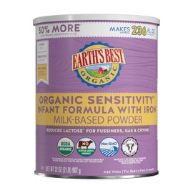 Earth's Best Organic Sensitivity Infant Formula for Babies 0-12 Months, Reduced Lactose Powder Formula with Iron, Omega-3 DHA, and Omega-6 ARA, 32 Ounce Value Container