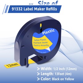 USUPERINK 6PK Compatible for Dymo LetraTag Refills 91202 91222 91332 59423 S0721620 Yellow Plastic Label Tape 1/2'' 12mm x 4m for Letra Tag LT100H LT100T QX50 Label Maker Black on Yellow Tape