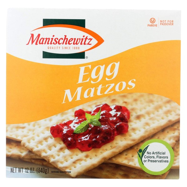 Manishewitz Egg Matzo 12oz (3 Pack) Kosher (Not For Passover), Thin, Crisp & Light Texture, Sodium Free, No Artificial Flavors, Colors or Ingredients,