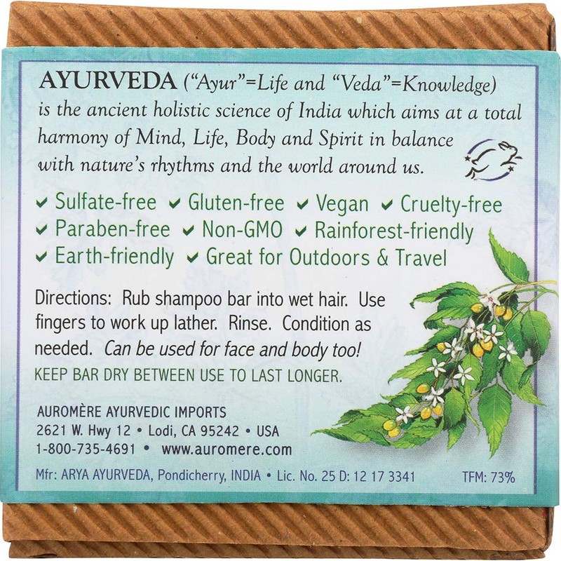 Auromere Ayurvedic Shampoo Bar - Eco Friendly, Handmade, Vegan, Cruelty