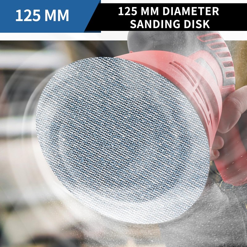 PMIQSA 50 Pcs 125mm Sanding Discs, Hook and Loop Mesh