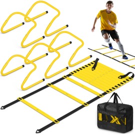 Speed and Agility Training Equipment: 5 Adjustable Agility Hurdles. 20ft Agility Ladder, Soccer Training Equipment Set for Kids Youth Adults