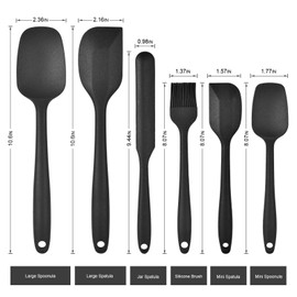 Juego de espátulas de silicona resistentes al calor, silicona de grado alimentario, diseño de una sola pieza, sin BPA, antiadherente, aptas para lavavajillas, ergonómicas para hornear, cocinar y mezclar, juego de 6 piezas de color negro