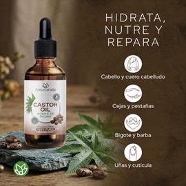 Aceite de Ricino 100% Puro y Orgánico 60 ml | Castor Oil Prensado en Frío, Sin Hexanos | Crecimiento de Cabello, Pestañas y Cejas | Engrosa Barba | Hi