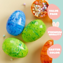 JOYIN 6 Pcs Jumbo Marble Easter Eggs, 6 Inches Giant Plastic Eggs Fillable for Easter Themed Hunt Basket Stuffers Fillers Filling Treats Party Favor Classroom Prize Supplies
