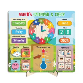Mondily Interactive Calendar for Kids Ages 3+, Wooden Kids Calendar, Teaching Seasons, Years, Months, Days of Week, Daily Activity Calendars for Toddler, Rountine Chart for Homeschool (02)