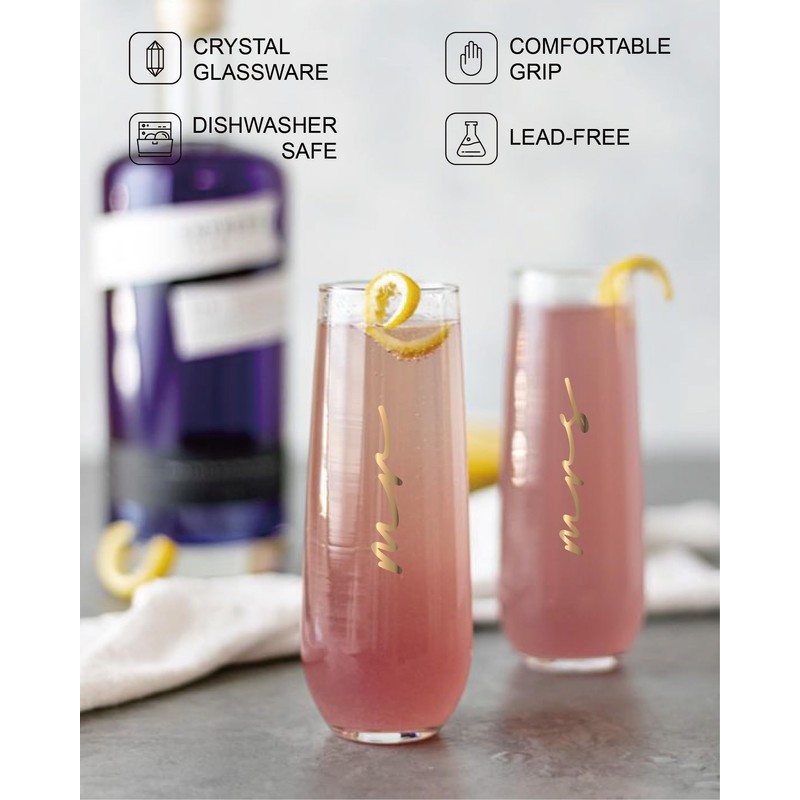 GroomBrideGifts Mr and Mrs Champagne Flutes Set of 2, Bride