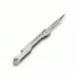 PJYTAC Mini Titanium Folding Pocket Knife Open Box, Portable Small Keychain Knife with 10pcs Replaceable Carbon Steel Blades for Daily Use and Outdoors