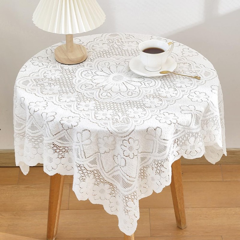 Huierxun Cotton White Lace Small Square Tablecloth 36 x 36