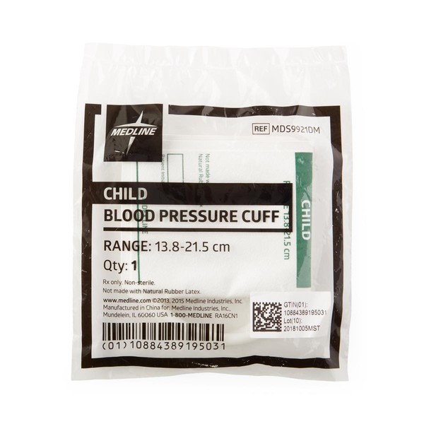 Medline Disposable 2-Tube BP Cuffs with DM Connector, Child/Range: 13.8-21.5cm