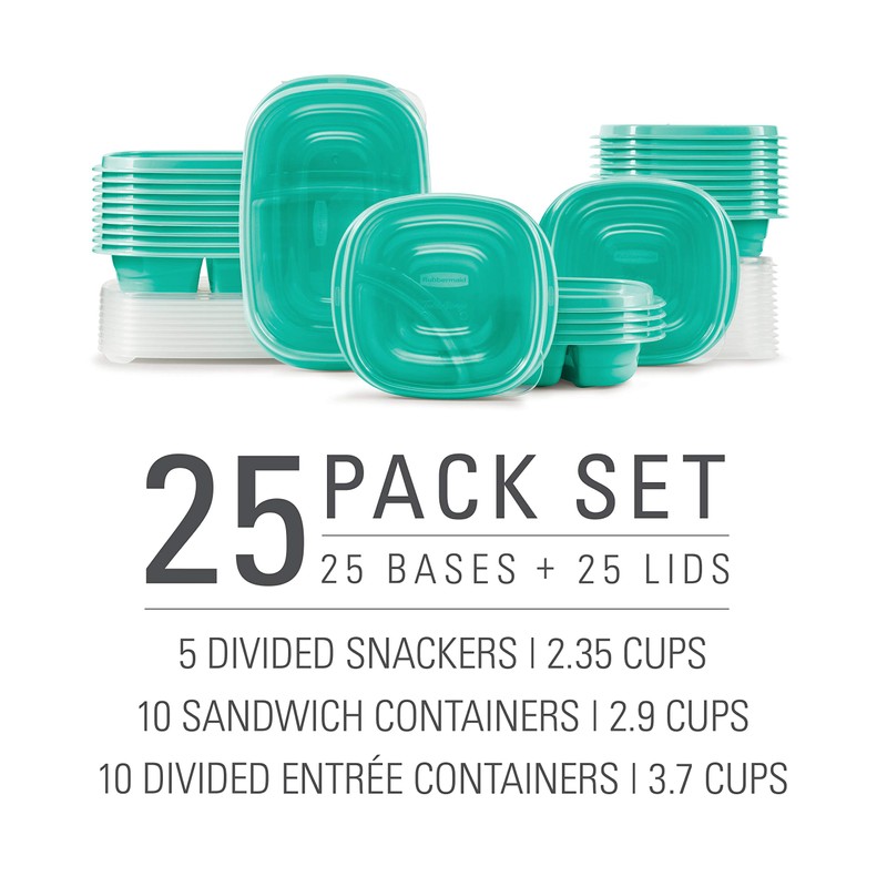 Rubbermaid 50-Piece Food Storage Containers Set with Lids, Teal Splash
