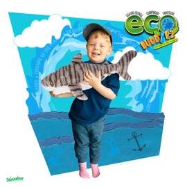 EcoBuddiez - Tiger Shark by Deluxebase. Large 53 cm soft plush toy made from recycled plastic bottles. Environmentally friendly cuddly gift for children and cute stuffed toy for toddlers.
