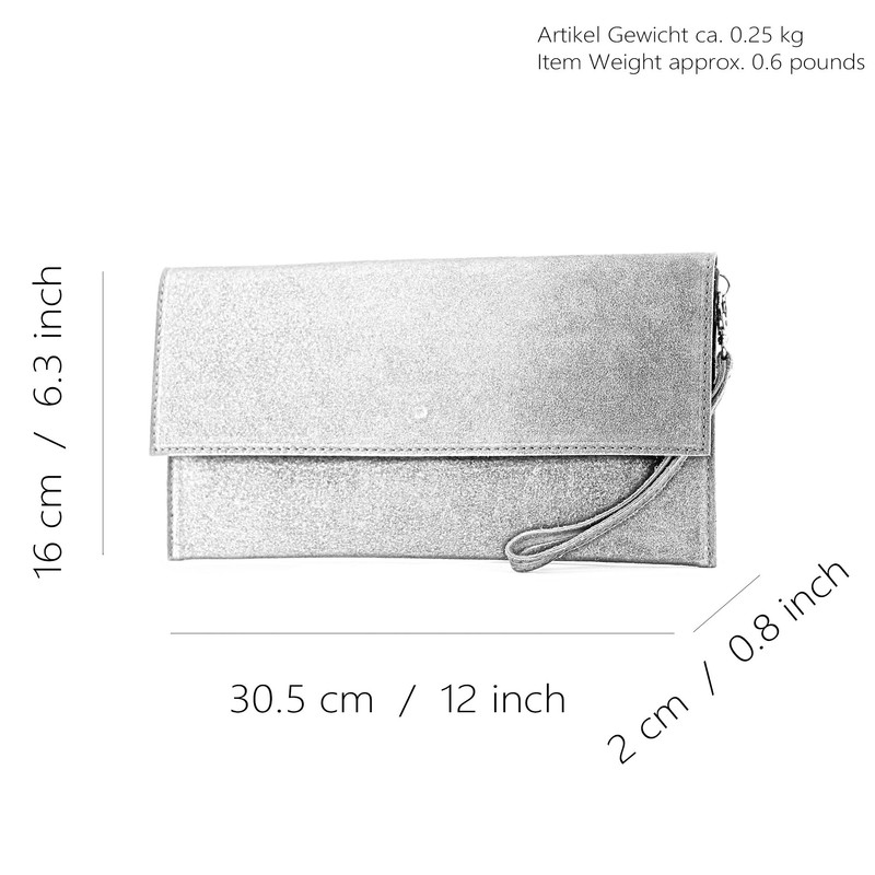 Modamoda de T151/M151 Women’s Italian Suede Leather Metallic Clutch Bag