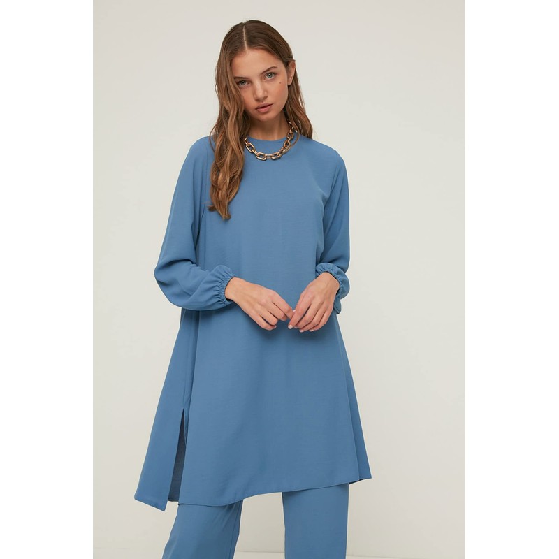 Trendyol Women Plain Elastic Waist Detailed Woven Tunic Modest Top-Bottom
