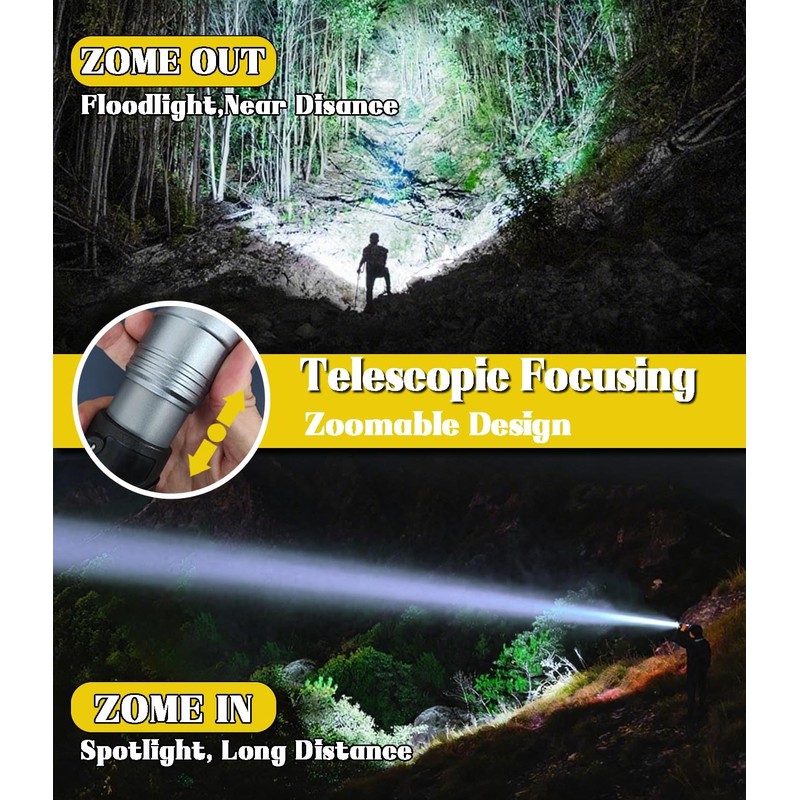 CSNDICE Torches LED Super Bright, Adjustable Focus, IP6 Waterproof, 5