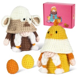 RoseFlower Crochet Kit for Beginners, Crochets Starter Kits with Step-by-Step Video Tutorials, DIY Craft Knitting Crochet Animals Set for Adult - 2 Pack Chicken Sheep