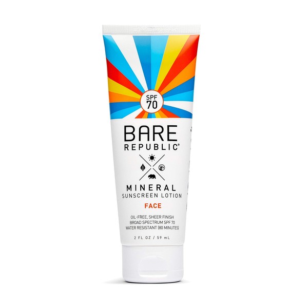 Bare Republic Mineral Sunscreen SPF 70 Sunblock Face Lotion, Enriched with Antioxidant-Rich Hydrators, 2 Fl Oz