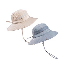 2 Pack Mens Boonie Sun Hat UV Protection Outdoor Bucket Fishing Hat - Color: Beige & Grey