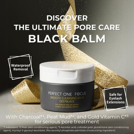PERFECT ONE FOCUS Smooth Cleansing Balm Deep Black – Charcoal, Peat Mud, & Gold Vitamin C for Deep Pore Cleansing & Makeup Removal – Suitable for Sensitive Skin, Eyelash Extensions Safe, 2.64 oz
