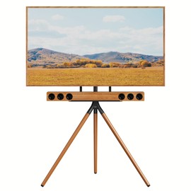 UPGRAVITY Easel TV Stand for 45-65 inch Flat Screens, Height Adjustable Tripod TV Stand with Soundbar Shelf, Portable TV Floor Stand w/Cable Ties, 180° Swivel, Max. VESA 600x400mm