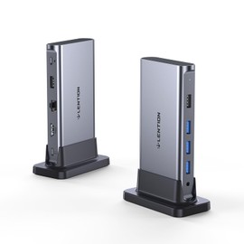 LENTION USB C Docking con 4K @ 60Hz HDMI, 100W PD, Gigabit Ethernet, USB 3.0 / 2.0 y adaptador auxiliar Compatible con MacBook Pro 2021-2016, Mac Air / Surface, más, certificado de Stable driver (CB-D53s, Gris Espacial)