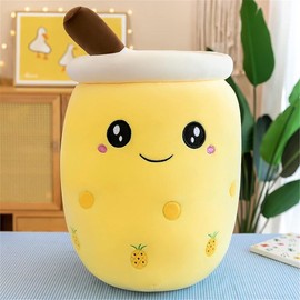 Klikkopers® - Kawaii-Kissen - Bubble Tea-Plüschtier - 30 cm bis 35 cm - Boba-Plüschtier - Babyrosa - Kawaii-Plüschtier - Squishy - Squish-Plüschtier (Yellow)