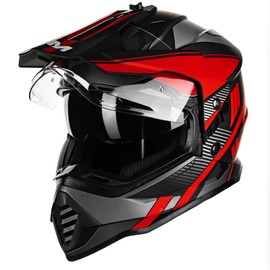 ILM Dual Sport Adventure Motorcycle Helmet with Pinlock Compatible Sun Visor Snowmobile ATV Dirt Bike Off Road Casco Model WS902 RedBlack X-XLarge