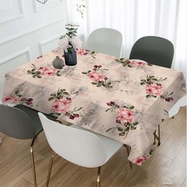 TKS MITLAN Pink Rose Tablecloth Decor Flower Bud Leaf Bouquet Romantic Spring Vintage Pastel Tone Table Cloth Dining Room Kitchen Table Cover 60" X 84" Oblong/Rectangle
