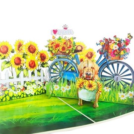 HEARTAGS- Pop Up Mothers Day Card From Dog, 6x8 in Dog Mom Mothers Day Card for Mom, Sunflower Popup Birthday Gift With Envelope