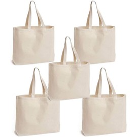 5 Pcs Reusable Canvas Tote Bags, Blank Plain Canvas Bag, Large Grocery Shopping Tote Bag, Craft DIY Drawing Bag, Lightweight Gift Bags, Multi-purpose Blank Cloth Bags for Grocery Paint Shopping (5)