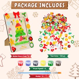 Cholemy 25 Pcs Christmas DIY Picture Frames Crafts Wooden DIY Photo Frame with Xmas Stickers and Acrylic Paints for School Game Home Classroom Activities Party Decorations