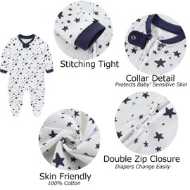 MAMIMAKA Baby Boy Girls Clothes 2-Way Zip Footed Long Sleeve 100% Cotton, Newborn Caps and Scratch Mittens Set 0-6 Months, navy blue
