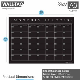 WallTAC A3 Monthly Wall Planner Sticker with Blackboard Pens | Made in The UK | Easy-to-Remove Dry Wipe Calendar or to List for Home and Office [30 x 42cm]
