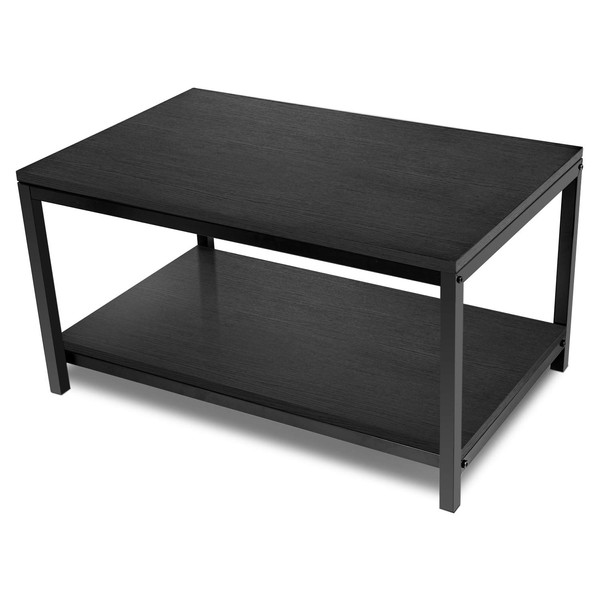 YSSOA Black 2-Tier Coffee Table with Shelf for Living Room